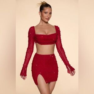 Oh Polly Embellished Vibrant Red Two Piece Bead Set 0